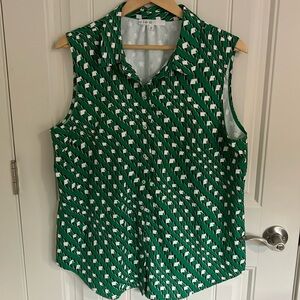 CLEO Top Button Up Sleeveless Collar GREEN XL